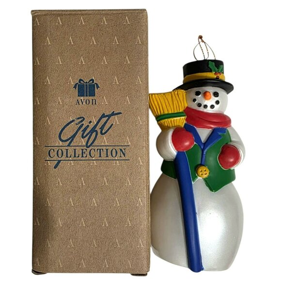 1995 Avon Talking Snowman Christmas Ornament Broom Hat Collectible Holiday Decor - Picture 1 of 7